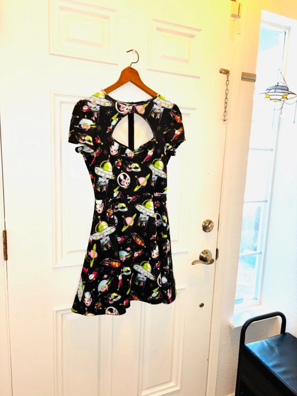Sourpuss Clothing Alien UFO Space RARE Mini Dress w/ Cut Out bust Sz Small - Picture 3 of 10